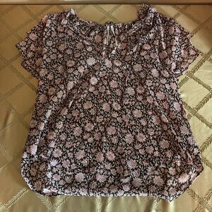 Brown and Pink Flower Anthropologie Blouse